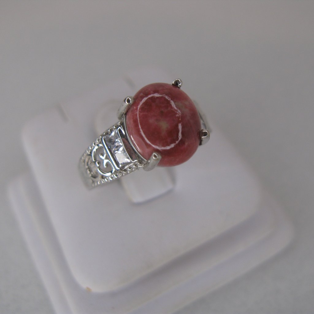Sts Karis Orange Jasper Cabochon Silver Fashion Ring Size 8